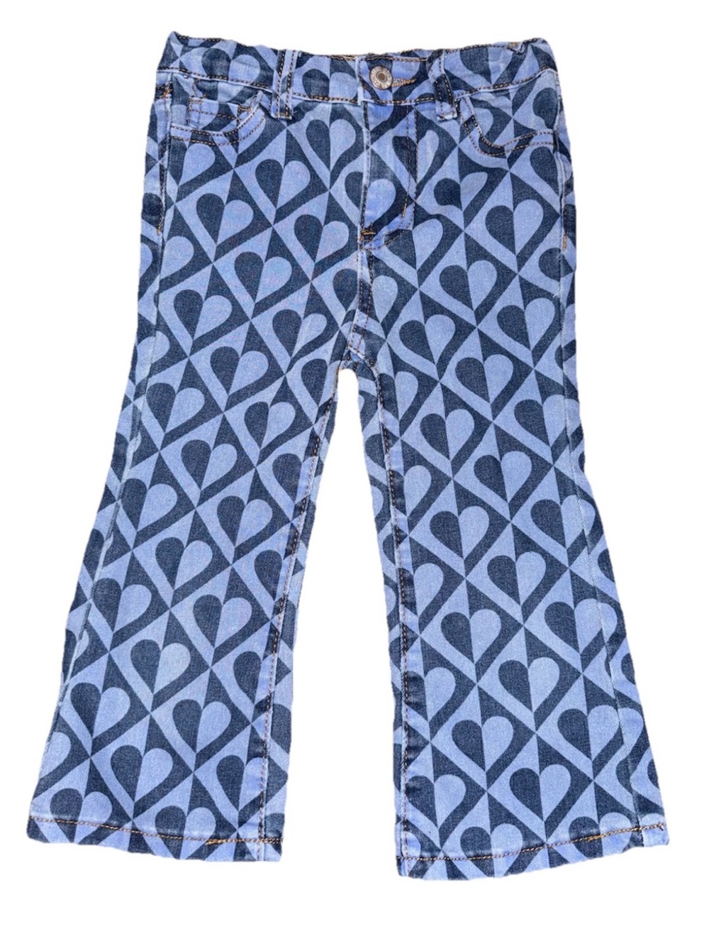 Hearts Blue Graphic Heart Pattern Flared Jeans